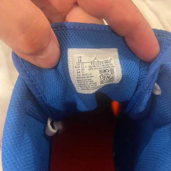 Nike AIR JORDAN  Blue and Orange High-Top Sneakers SIZE 18 - Picture 7 of 7